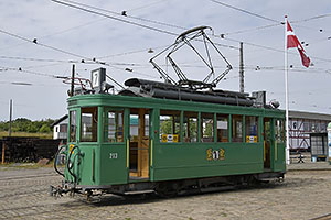 Jystrup: Sporvejsmuseet Skjoldenæsholm, električka BVB 213 (Basler Verkehrs-Betriebe), vyrobená SIG v roku 1933, 24.7.2022 Sporvejsmuseet