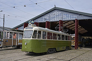 Jystrup: Sporvejsmuseet Skjoldenæsholm, električka ML 74 (Malmö Lokaltrafik), vyrobená General Motors v roku 1946, 24.7.2022 Sporvejsmuseet