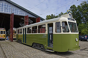 Jystrup: Sporvejsmuseet Skjoldenæsholm, električka ML 74 (Malmö Lokaltrafik), vyrobená General Motors v roku 1946, 24.7.2022 Sporvejsmuseet