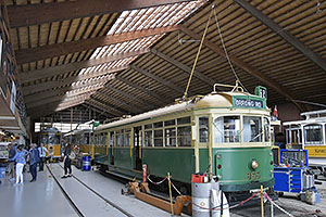 Jystrup: Sporvejsmuseet Skjoldenæsholm, električka M&MTB 965 (Melbourne & Metropolitan Tramways Board) z roku 1950, 24.7.2022 Sporvejsmuseet