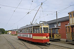 Jystrup: Sporvejsmuseet Skjoldenæsholm, električka HHA 3657 (Hamburger Hochbahn AG), vyrobená Falkenried v roku 1952, 24.7.2022 Sporvejsmuseet