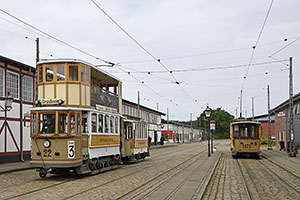 Jystrup: Sporvejsmuseet Skjoldenæsholm, električka KS 22 (Københavns Sporveje) a prívesný vozeň KS 1172 (Københavns Sporveje) vyrobený Scandia v roku 1909, 24.7.2022 Sporvejsmuseet