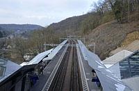 Luxemburg: železničná zastávka Pfaffenthal - Kirchberg, 19.2.2018 Luxemburg