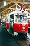 Praha: historicka elektricka T1 e.c. 5001 z roku 1951 v Muzeu prazskej dopravy, 8.8.2004 MHD Praha