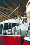 Praha: historicka elektricka T1 e.c. 5001 z roku 1951 v Muzeu prazskej dopravy, detail tycoveho zberaca, 8.8.2004 MHD Praha
