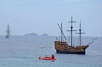 Dubrovnik: plachetnica prichádza do prístavu, 5.6.2018 Dubrovnik