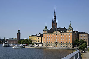 Stockholm: Gamla riksdagshuset, starý parlament, Riddarholmskyrkan, Riddarholmen, 21.7.2022 Stockholm