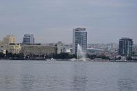 Dnipro: moderná výstavba na druhom brehu Dnepra, 14.9.2018 Ukrajina, Dnipro