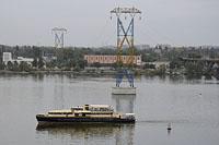 Dnipro: pripravené vedenie veľmi vysokého napätia cez Dneper, 14.9.2018 Ukrajina, Dnipro